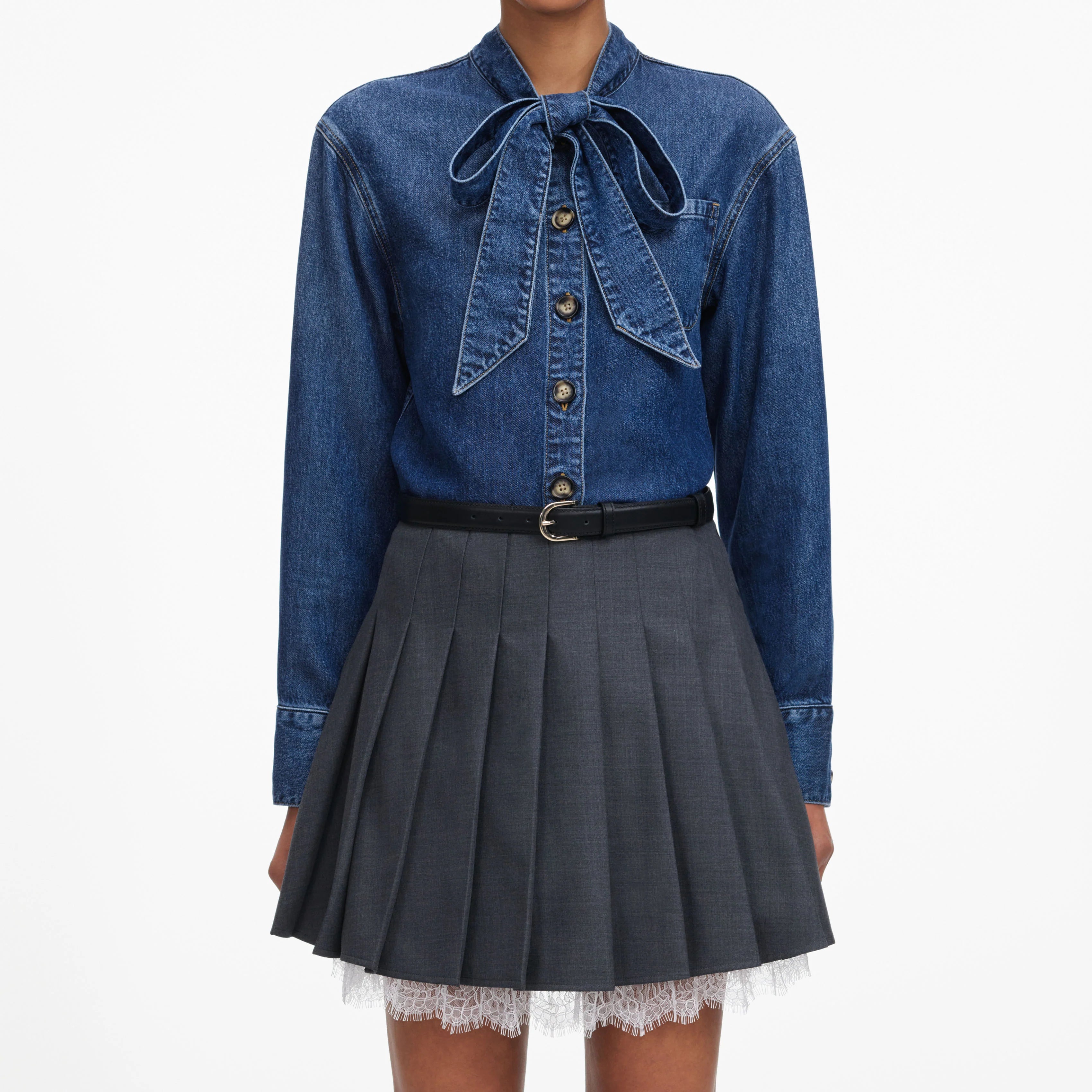 Denim Tie Neck Shirt