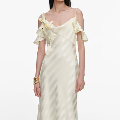 Yellow Satin Striped Maxi Dress