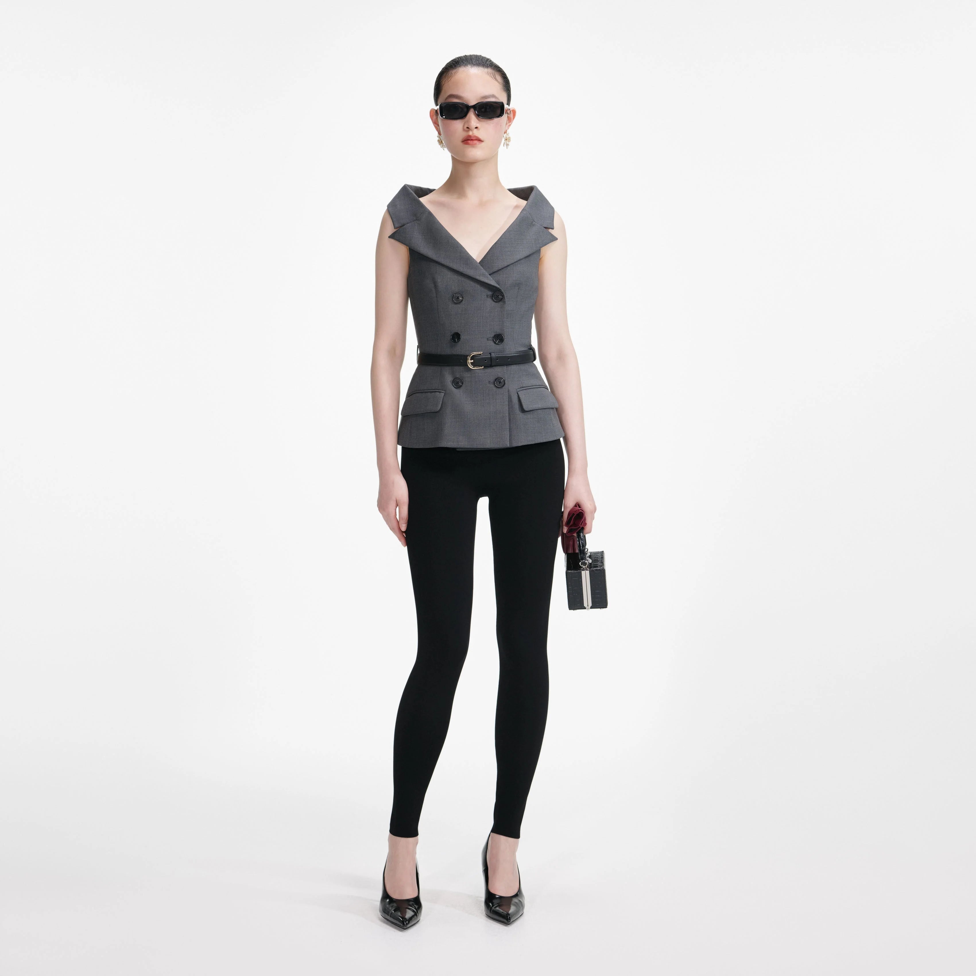 Grey Wool Tailored Top