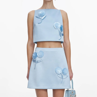 Blue Satin 3D Sequin Flower Top