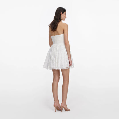 White Lace Bow Mini Dress