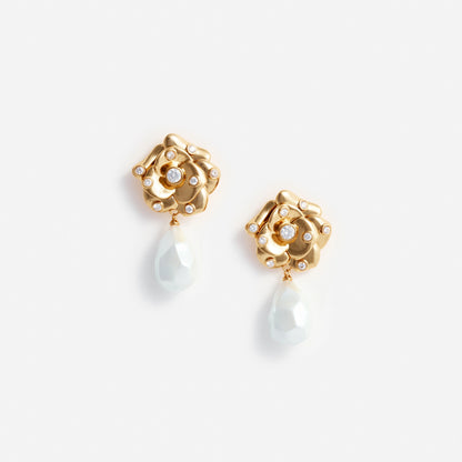 Gold Flower Pearl Earrings