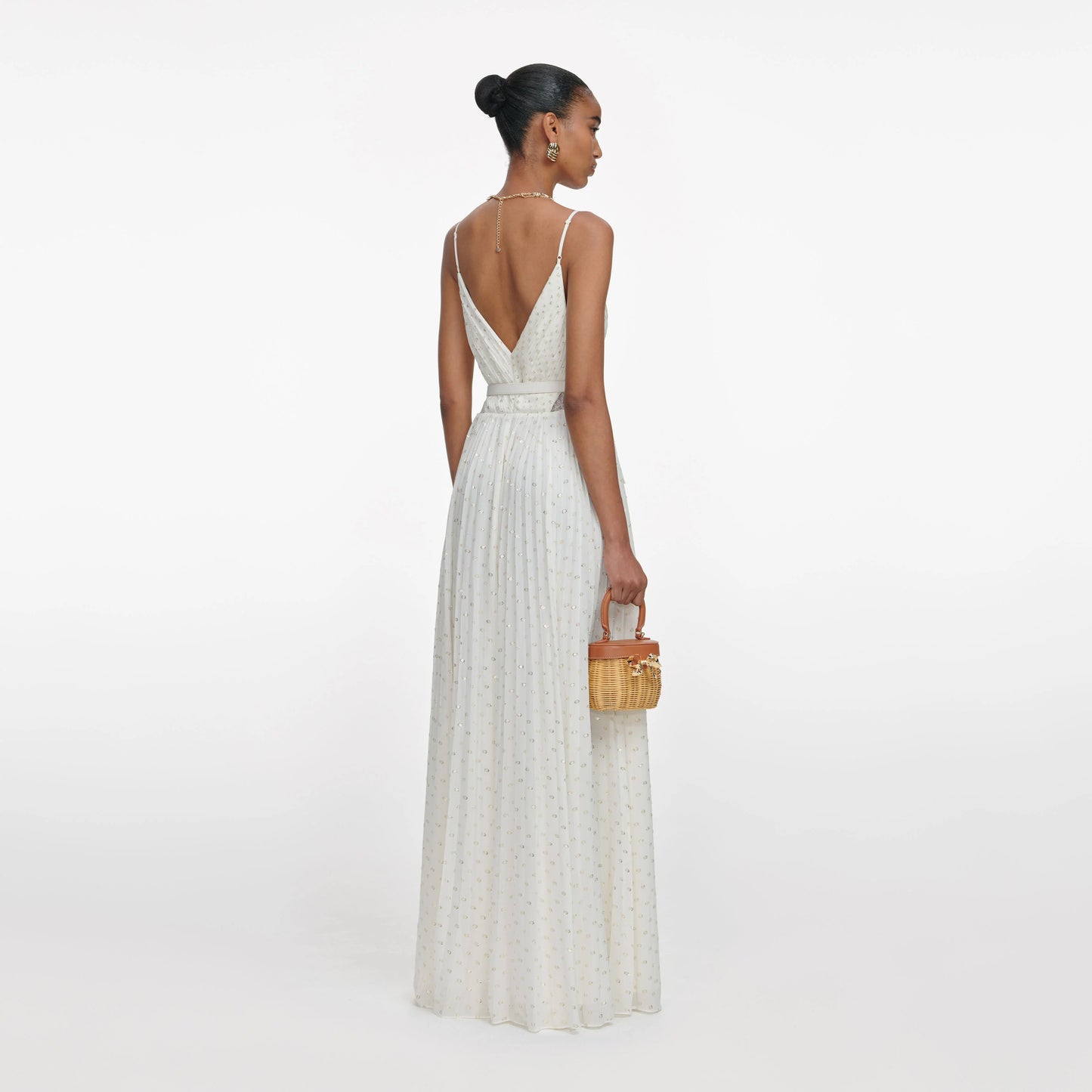 Cream And Gold Chiffon Maxi Dress