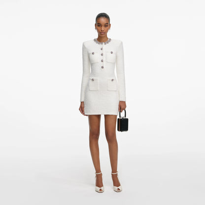 Cream Crystal Trim Knit Mini Dress