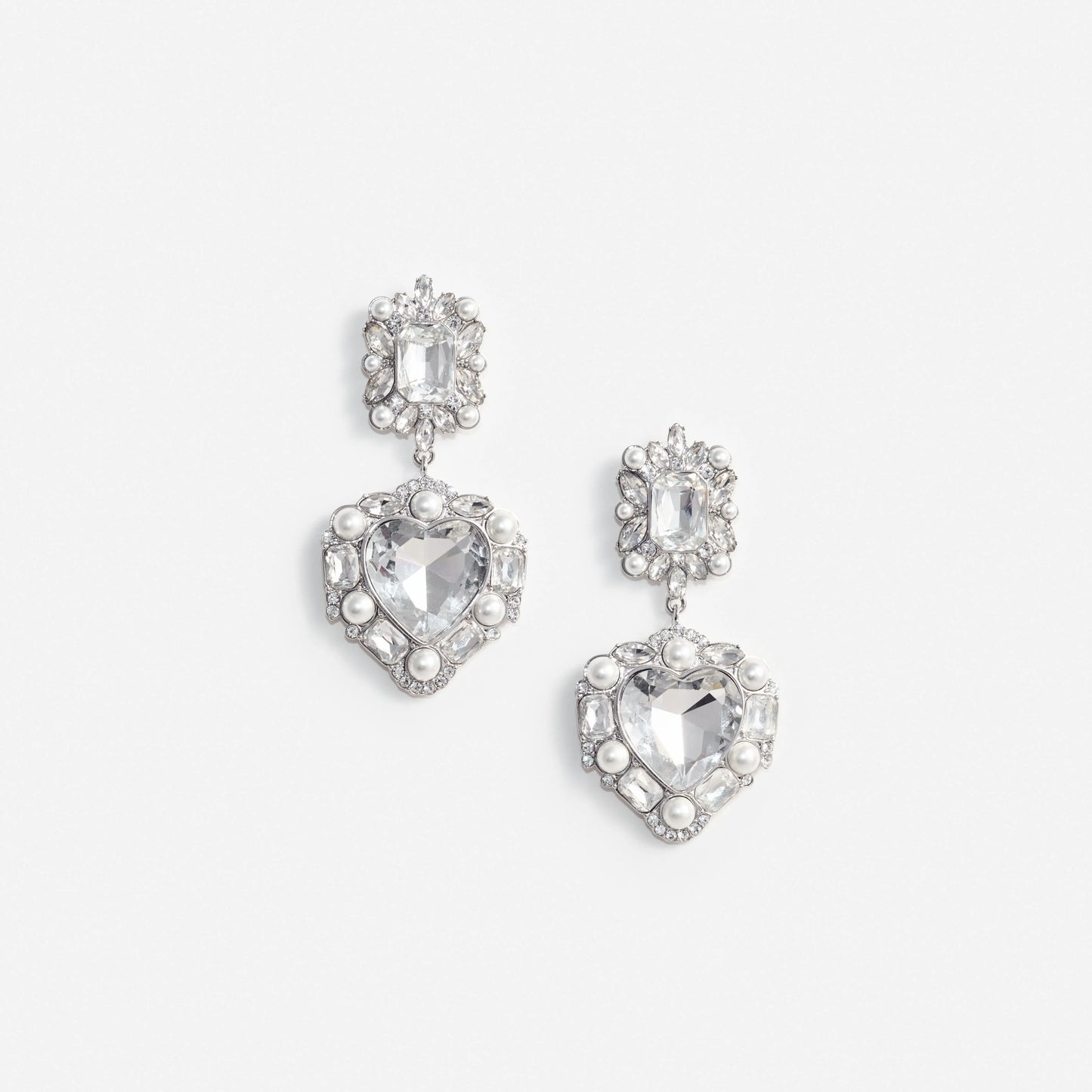 Crystal Pearl Tiered Heart Earrings