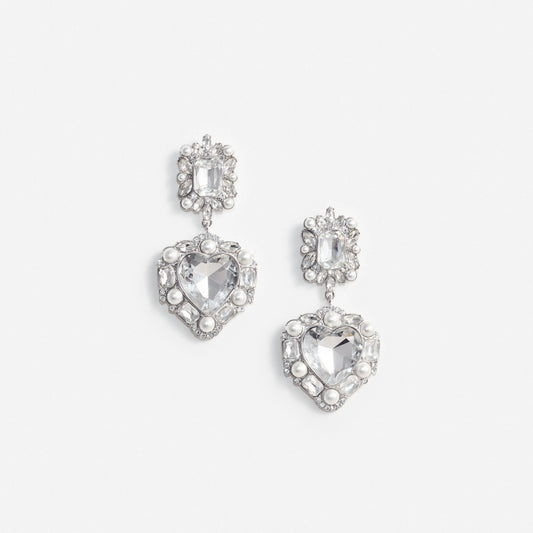Crystal Pearl Tiered Heart Earrings