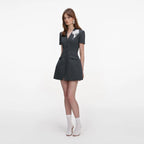 Grey Tailored Flower Detail Mini Dress