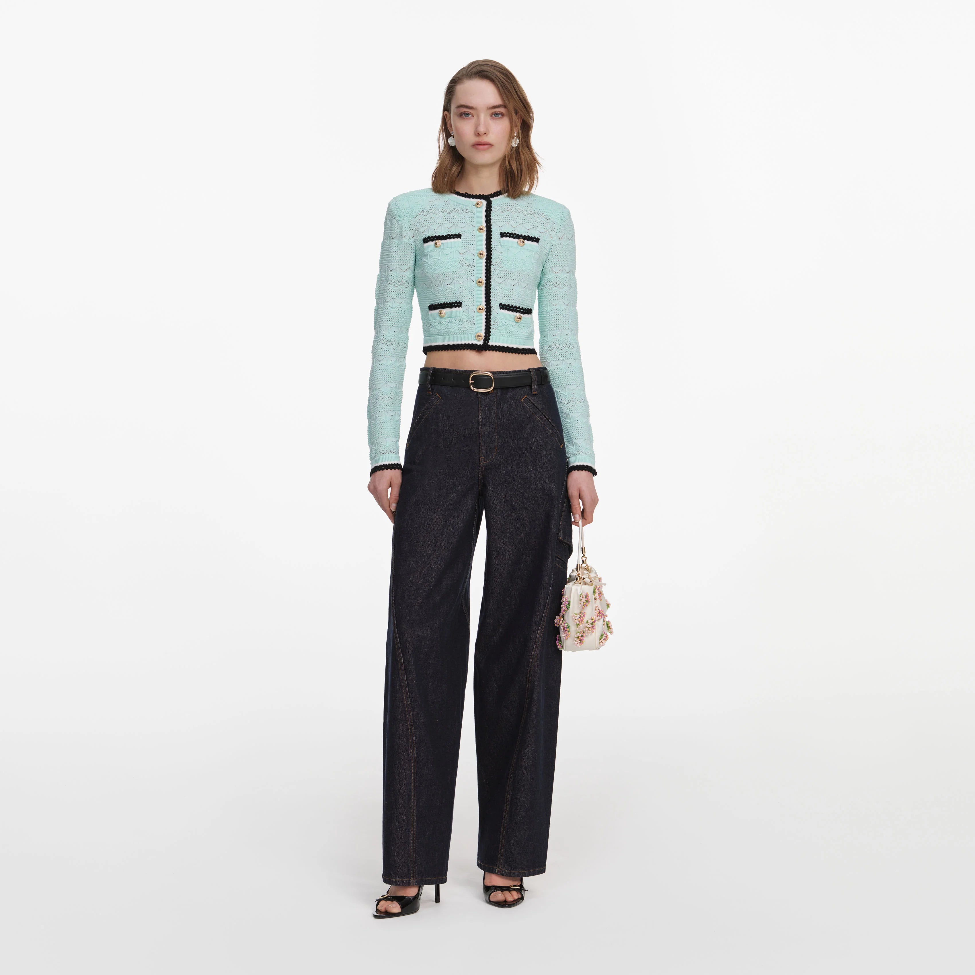 Mint Pointelle Knit Cardigan
