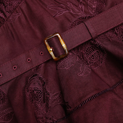 Plum Linen Blend Peplum Midi Dress