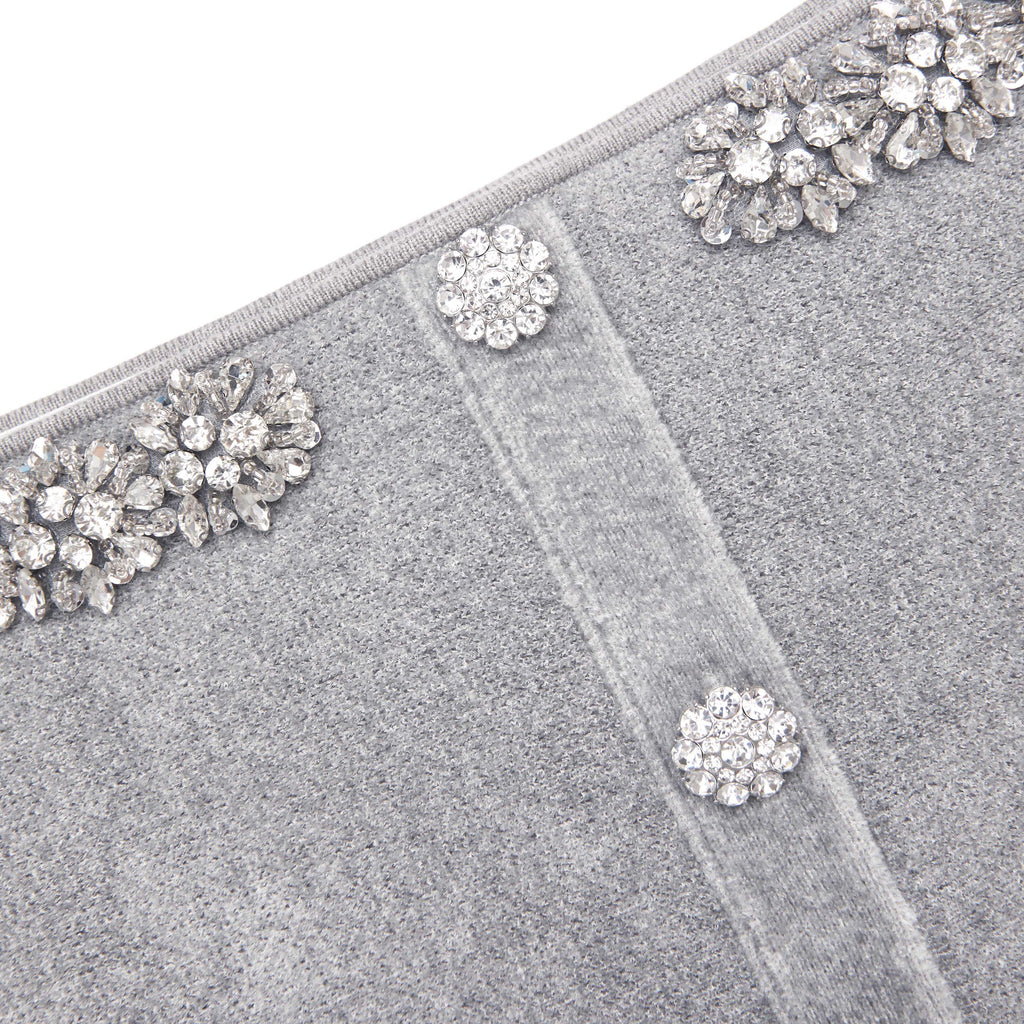 Grey Chenille Knit Crystal Trim Top