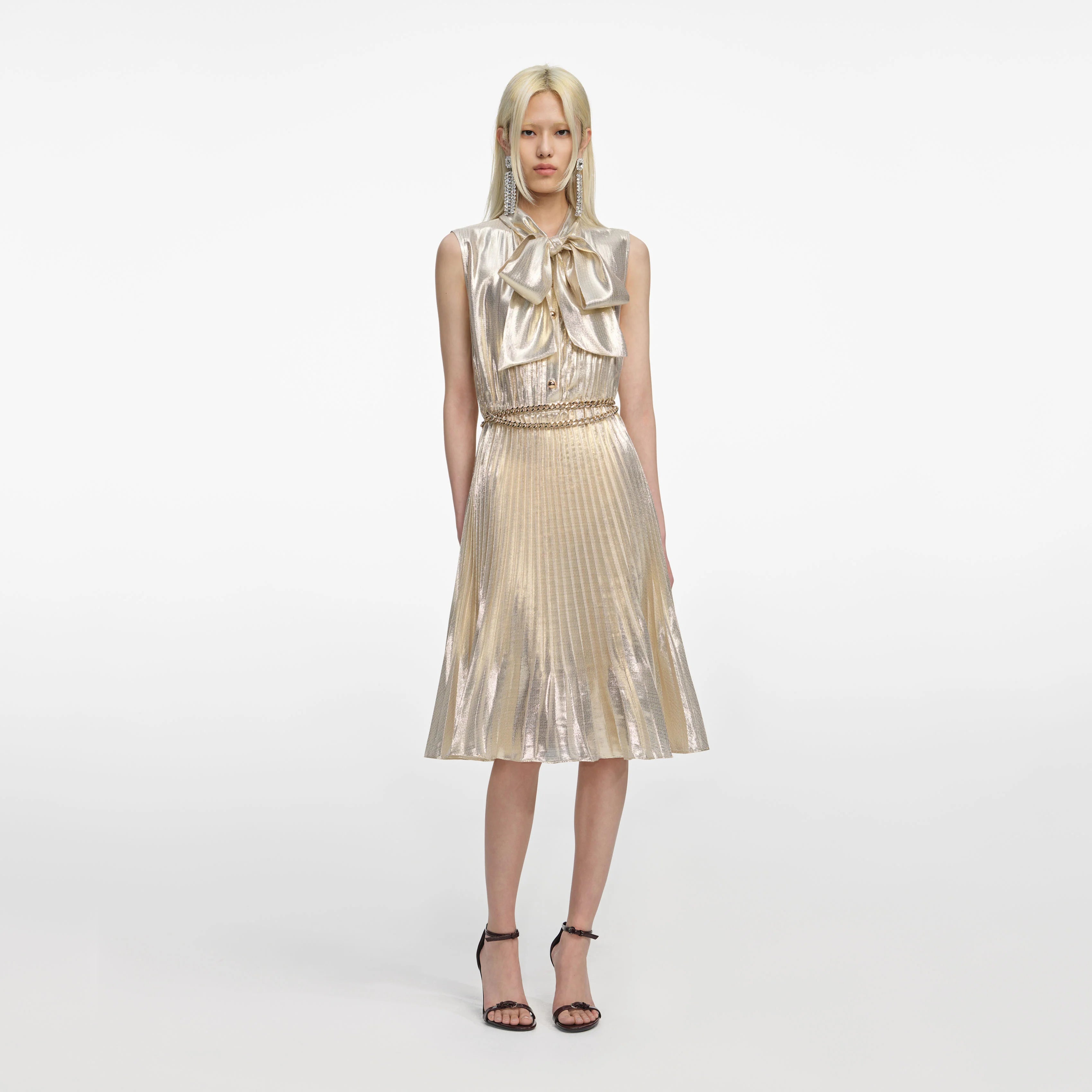 Gold Metallic Sleeveless Midi Dress