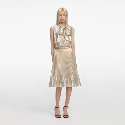 Gold Metallic Sleeveless Midi Dress