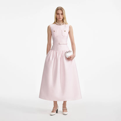 Pink Taffeta Belted Midi Dress