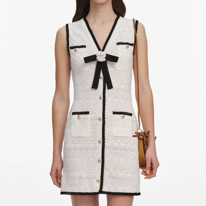 White Pointelle Knit Mini Dress