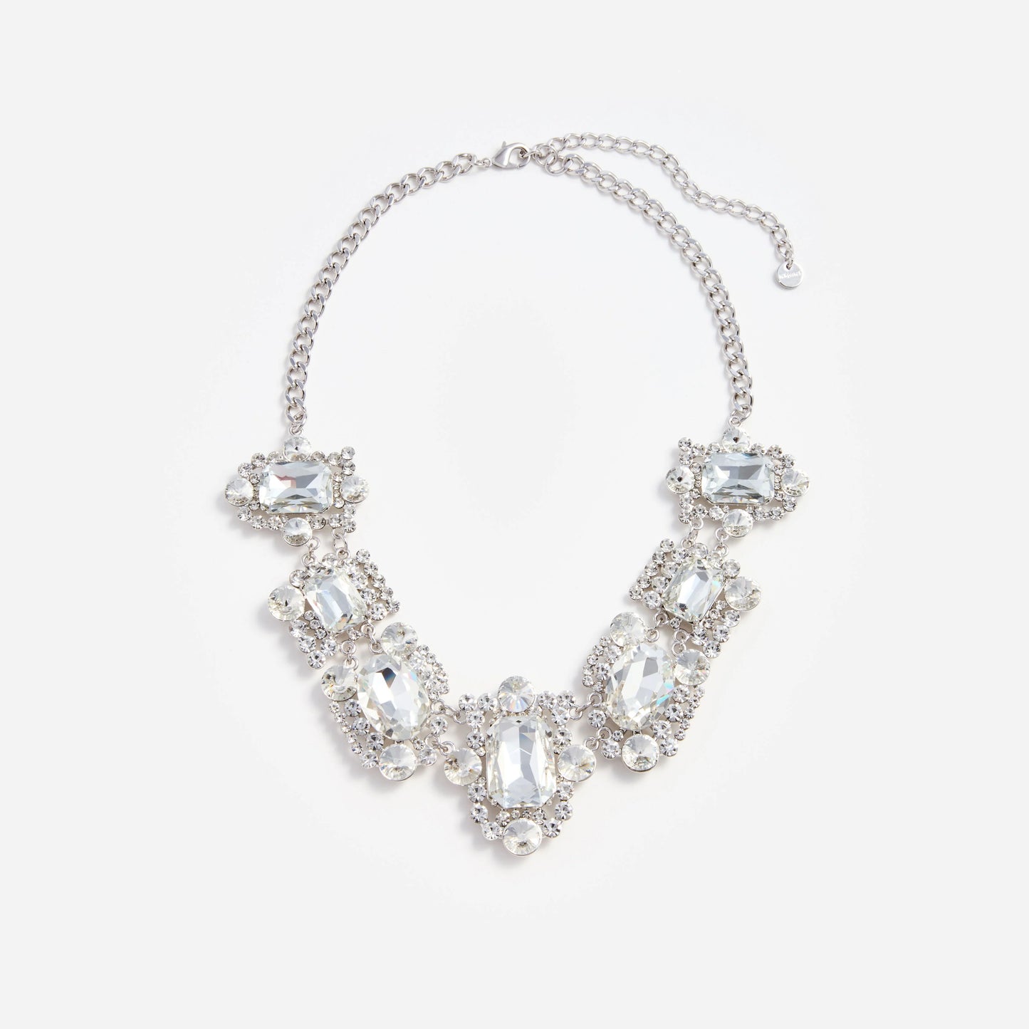 Silver Crystal Cluster Necklace
