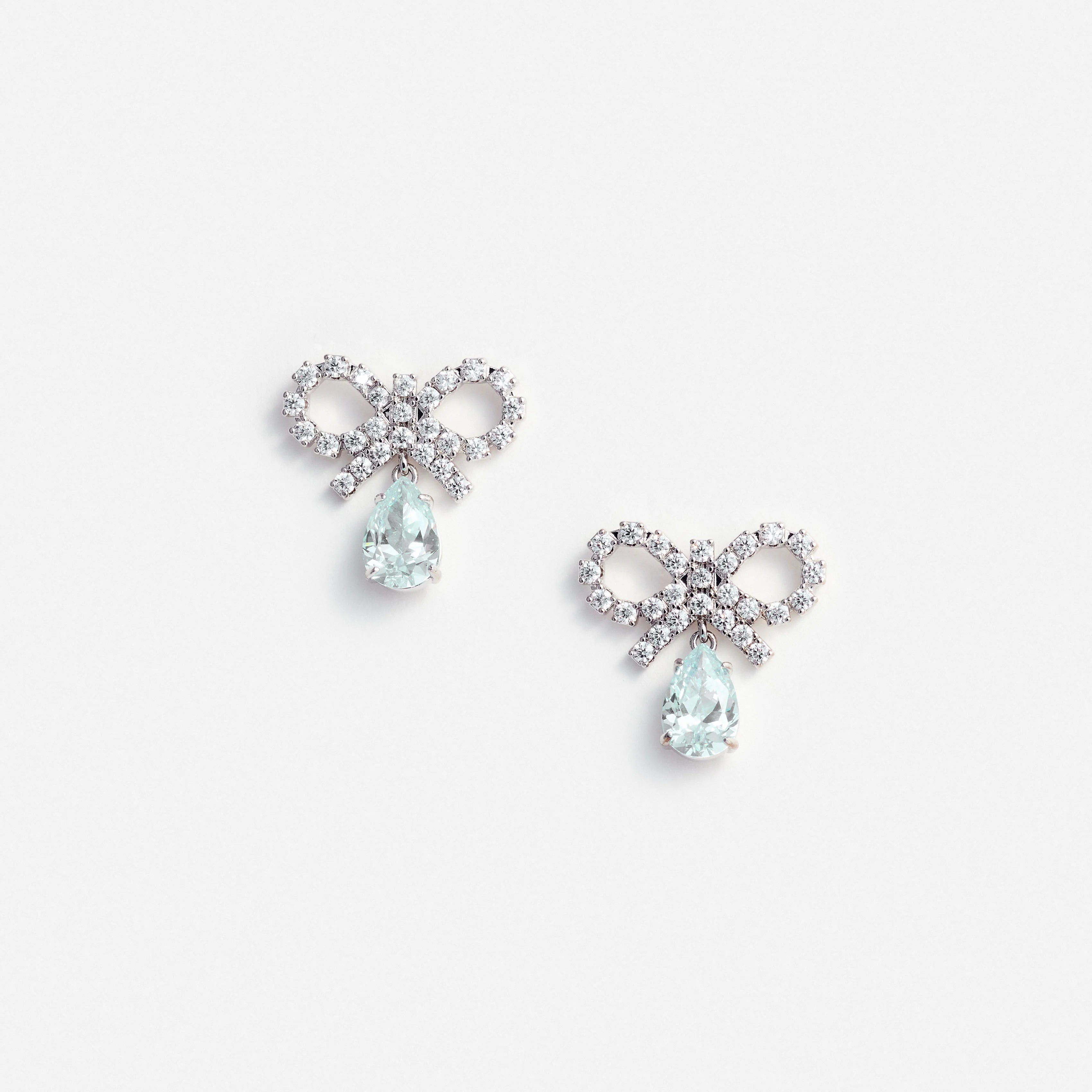 Micro Bow Blue Droplet Earrings