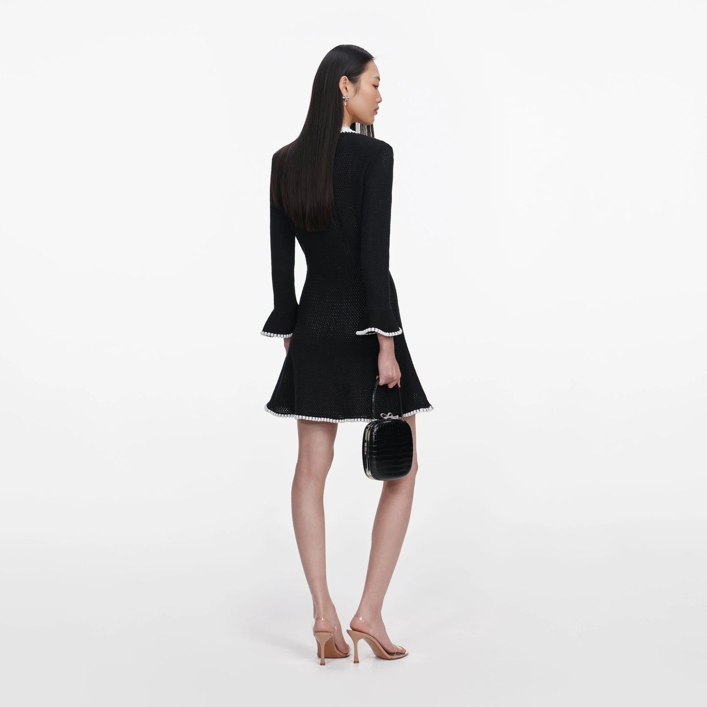 Black Lace Trim Knit Mini Dress