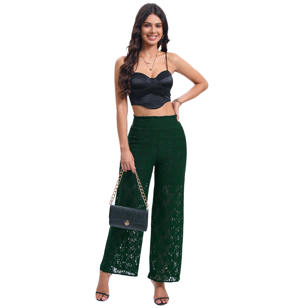 Embroidery Wide Leg Lace Jeans With Rhinestone--Add to cart and enjoy 50% off