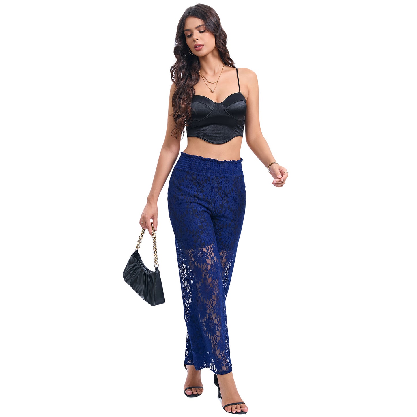 Embroidery Wide Leg Lace Jeans With Rhinestone--Add to cart and enjoy 50% off