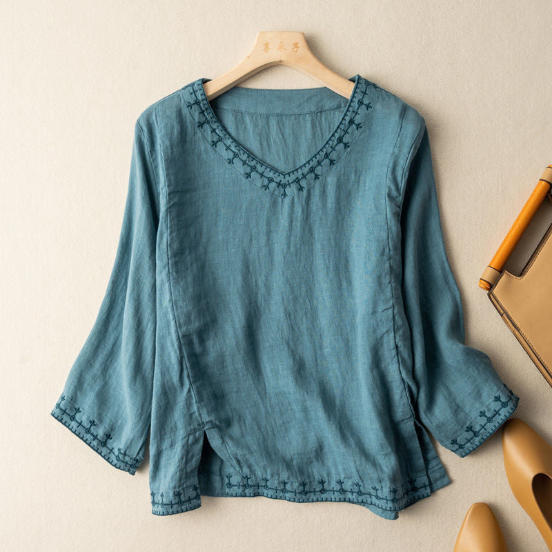 Nesta – Embroidered V-Neck Blouse