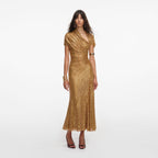 Gold Rhinestone Drape Midi Dress