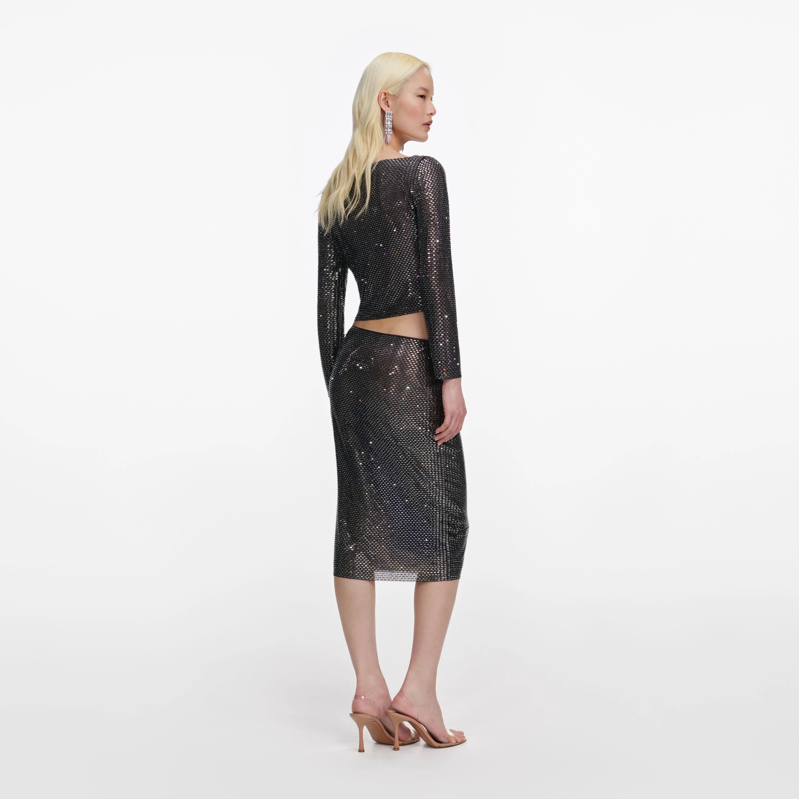 Gunmetal Rhinestone Midi Skirt