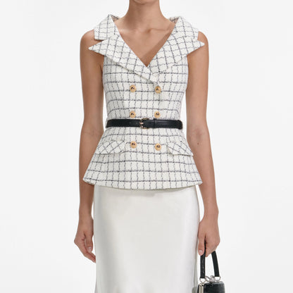 Check Boucle Midi Dress