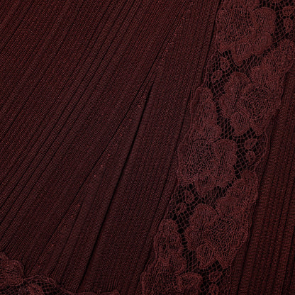 Burgundy Knit Lace Insert Midi Dress