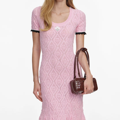 Pink Pointelle Knit Midi Dress
