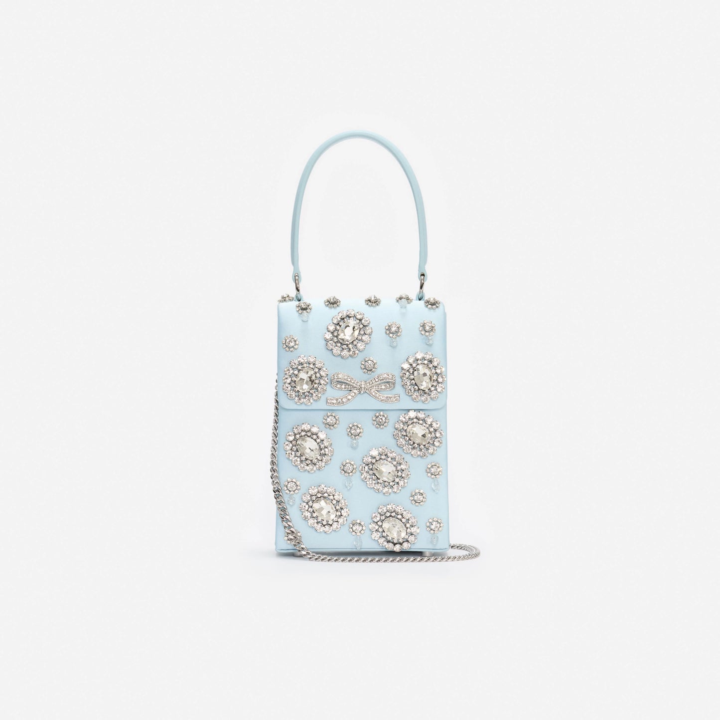 Blue Satin Crystal Mini Bow Bag