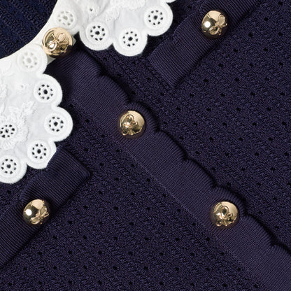 Navy Knit Pleated Dress