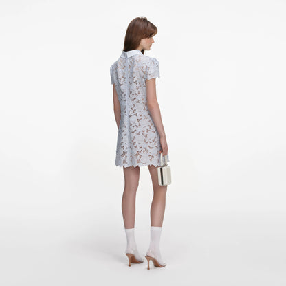 Blue Guipure Lace Mini Dress