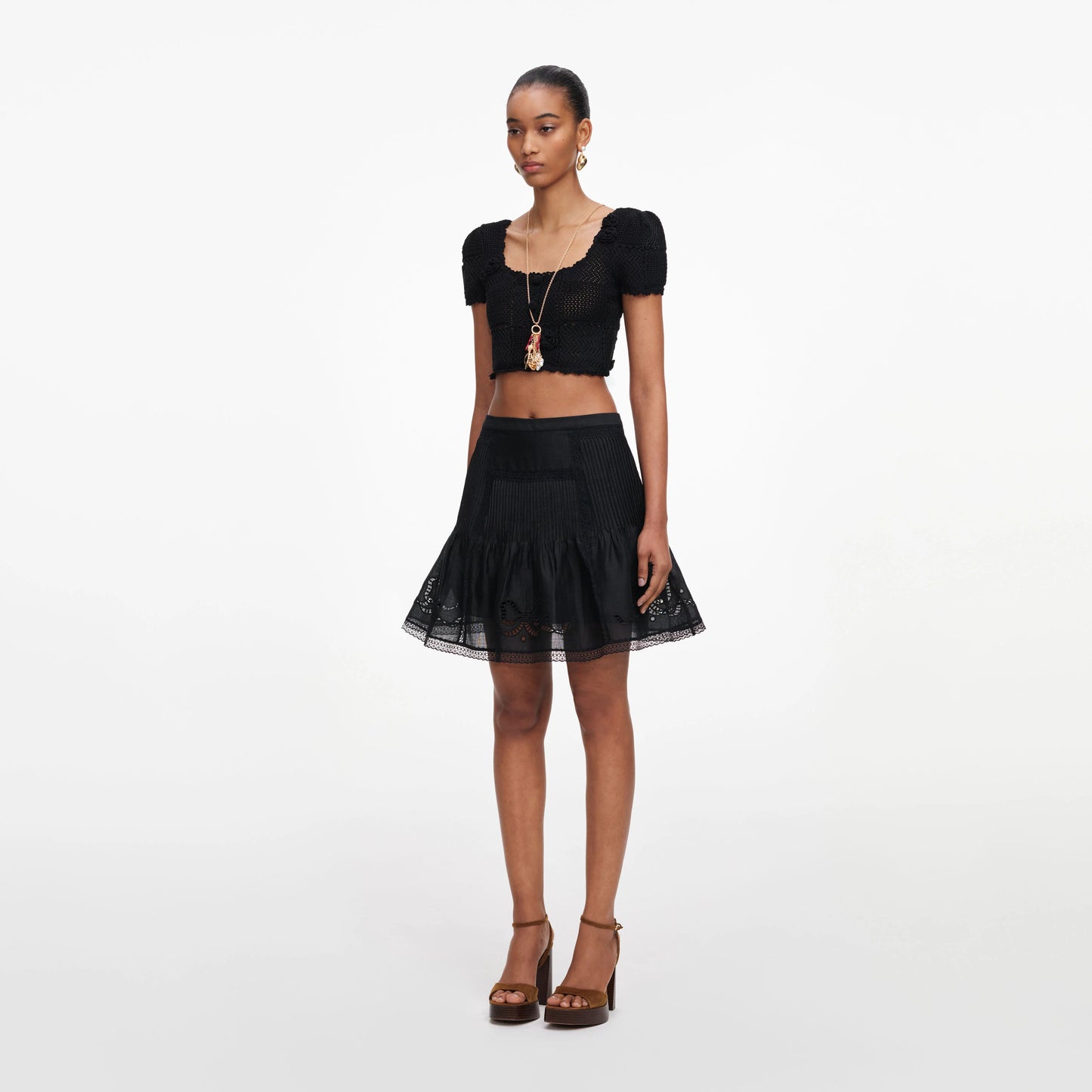 Black Embroidered Mini Skirt