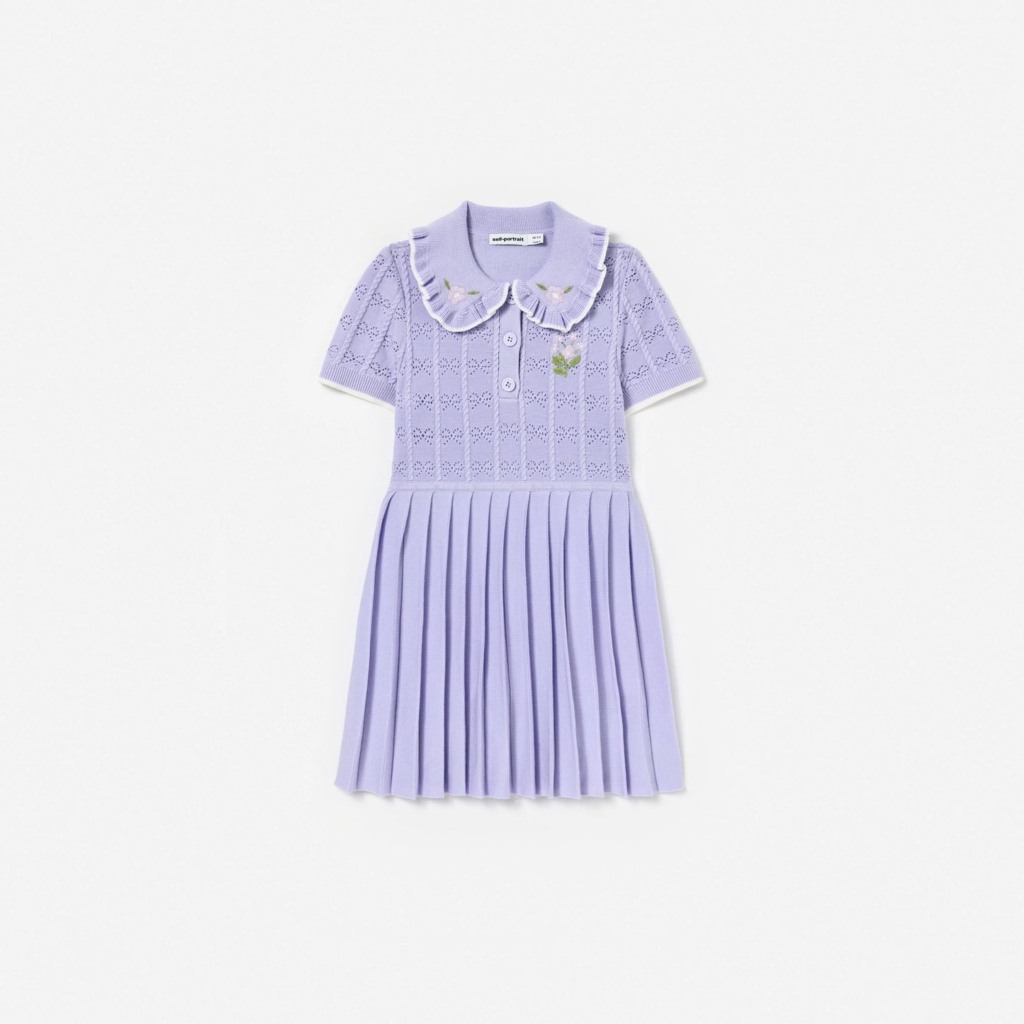 Lilac Pleated Pointelle Knit Dress