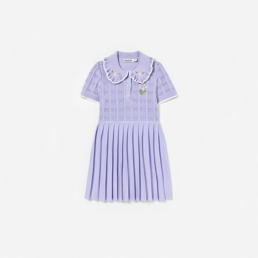 Lilac Pleated Pointelle Knit Dress