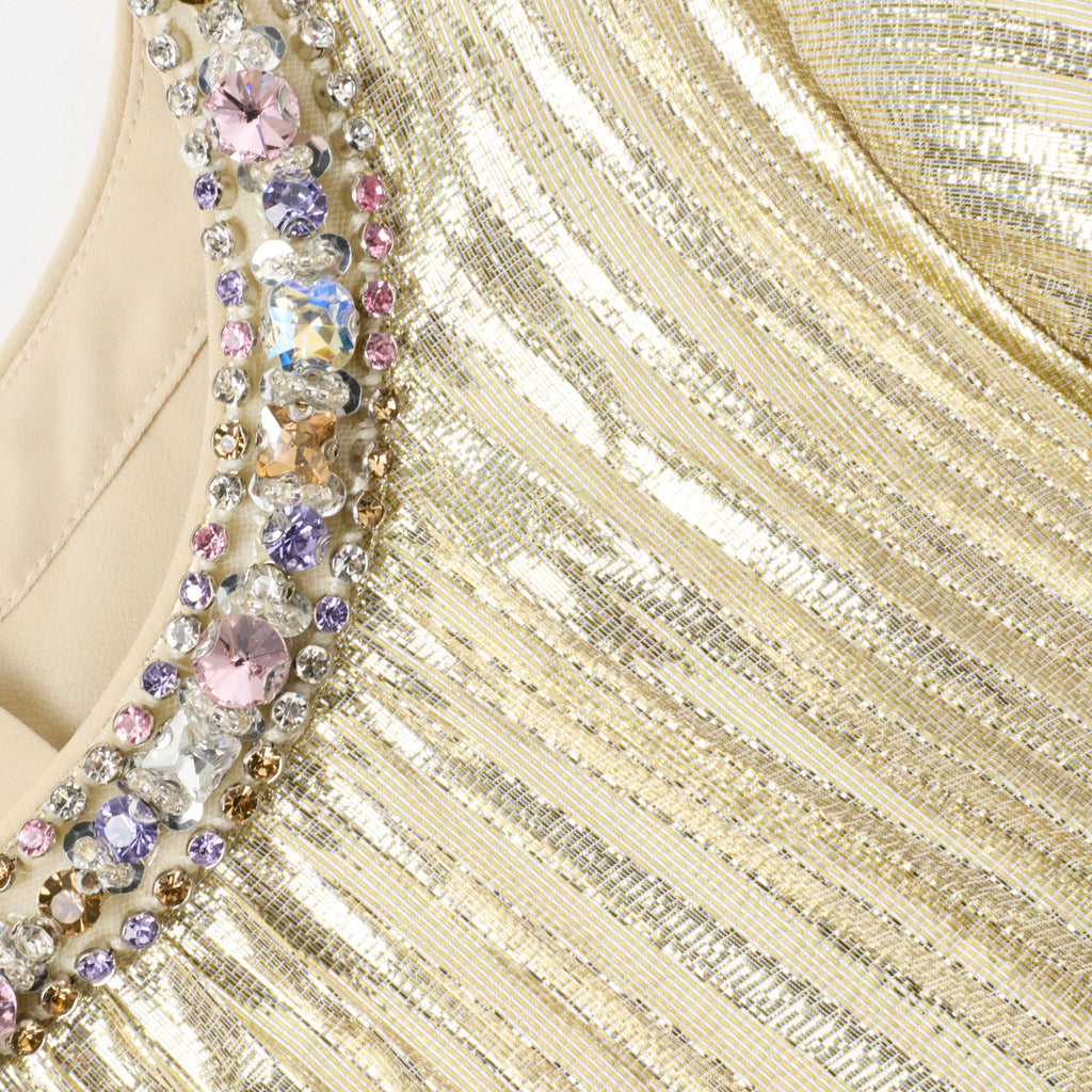 Gold Metallic Chiffon Feather Dress