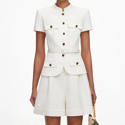 Cream Linen Blend Peplum Playsuit