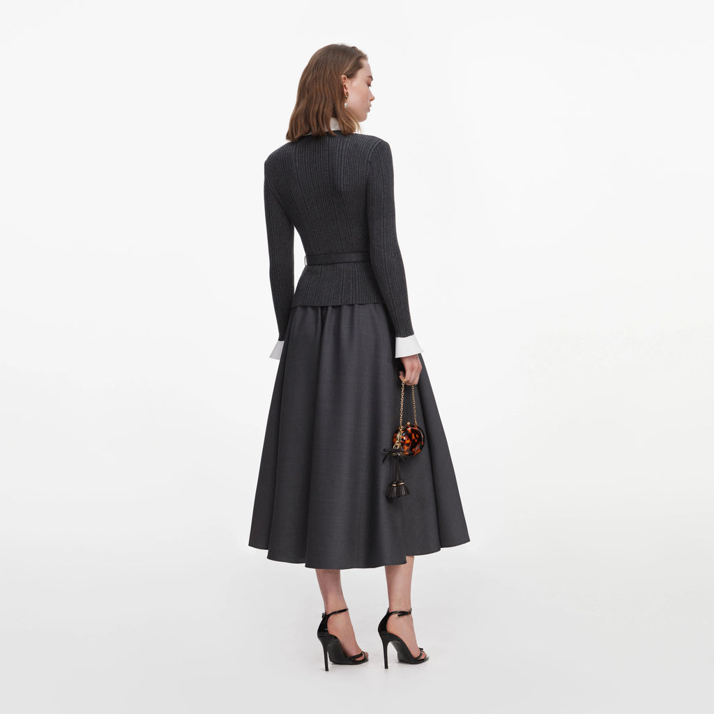 Grey Knit Twill Midi Dress