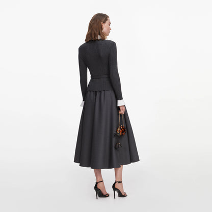 Grey Knit Twill Midi Dress