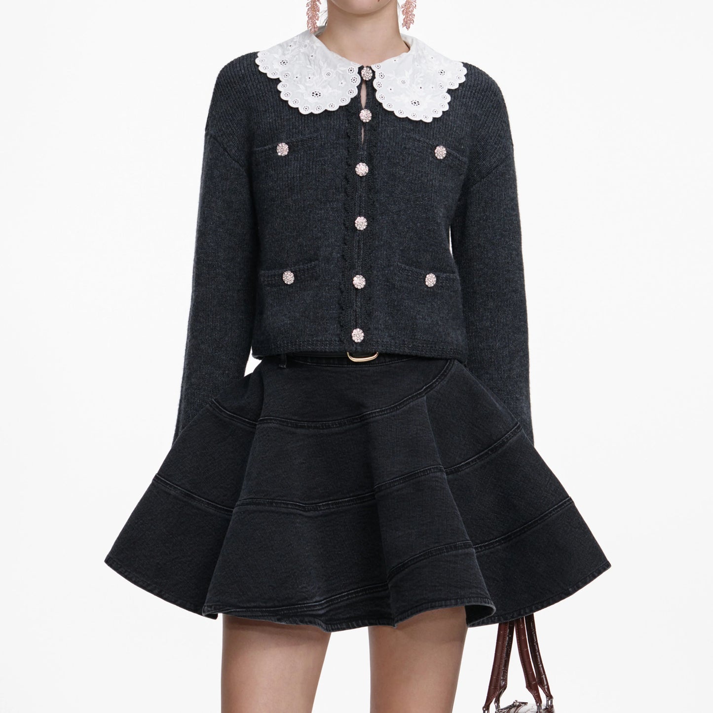 Charcoal Lace Collar Cardigan