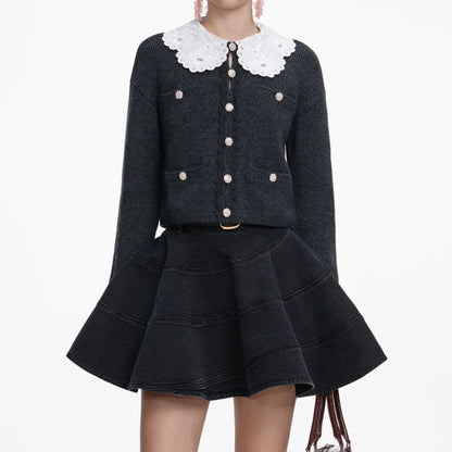 Charcoal Lace Collar Cardigan