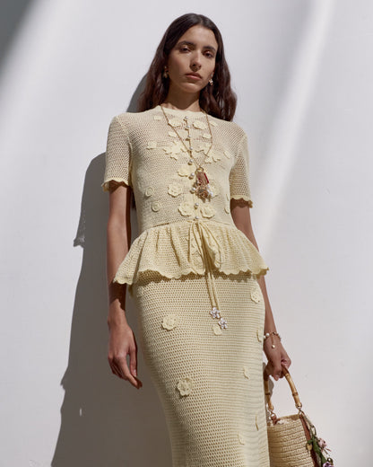 Yellow Floral Crochet Midi Dress