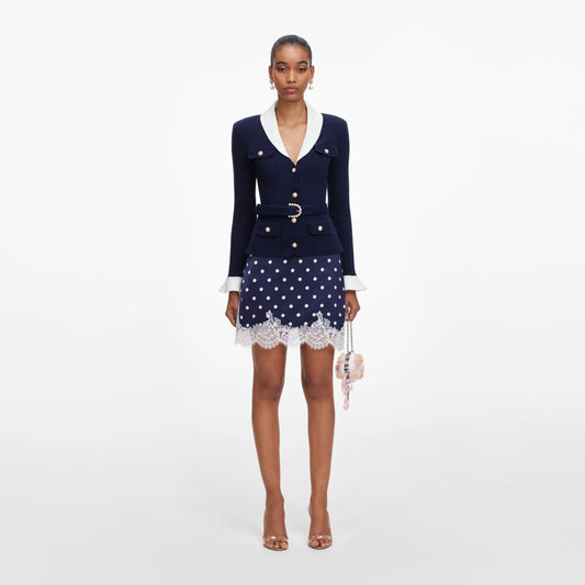 Navy Ribbed Knit Cardigan
