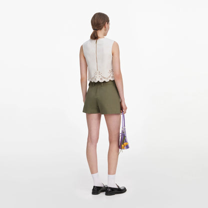 Cream Broderie Denim Top