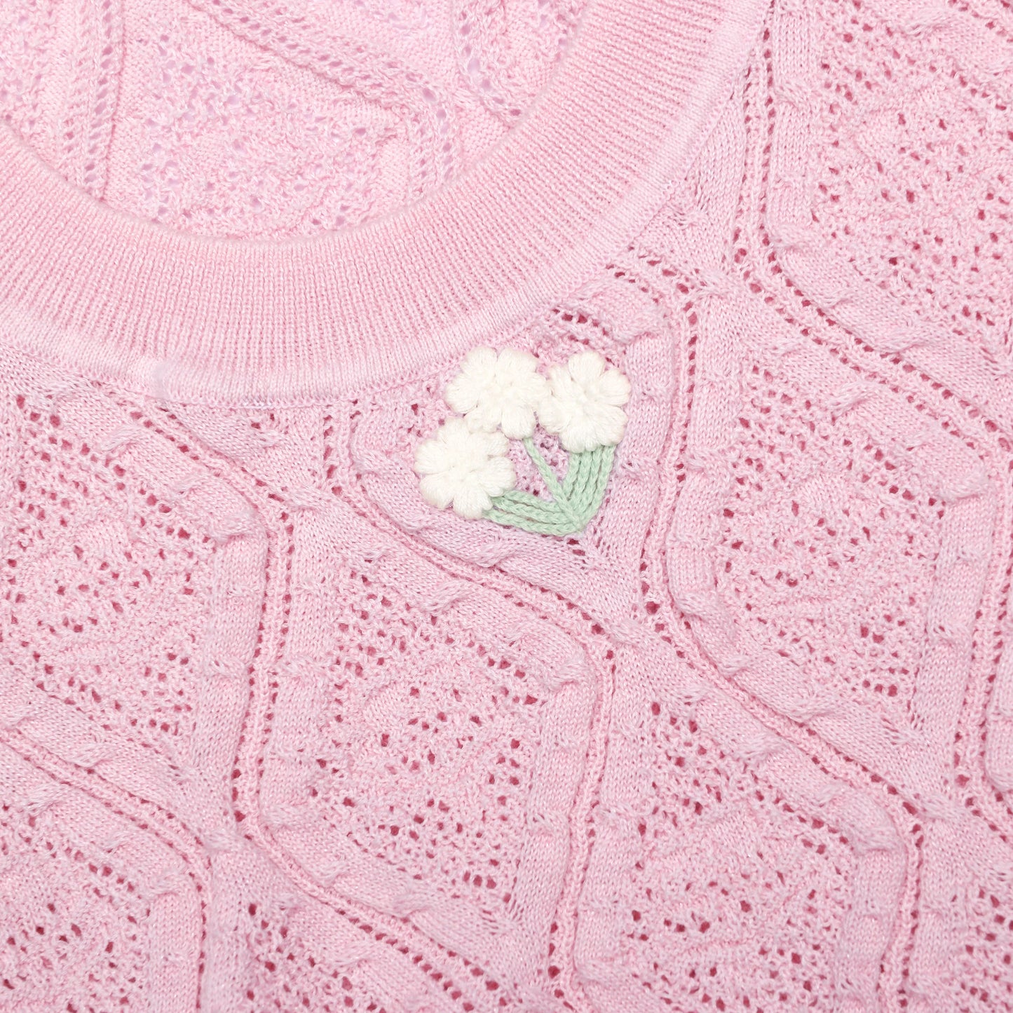 Pink Pointelle Knit Midi Dress