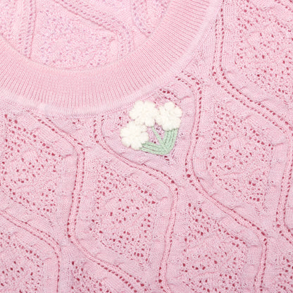 Pink Pointelle Knit Midi Dress