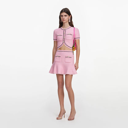 Pink Flower Knit Mini Skirt