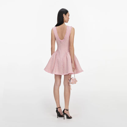 Pink Boucle Sleeveless Mini Dress