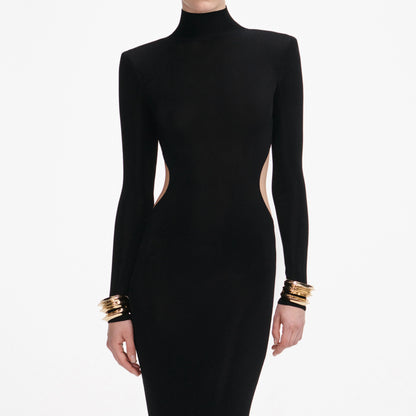 Black Viscose Knit Cut Out Maxi Dress