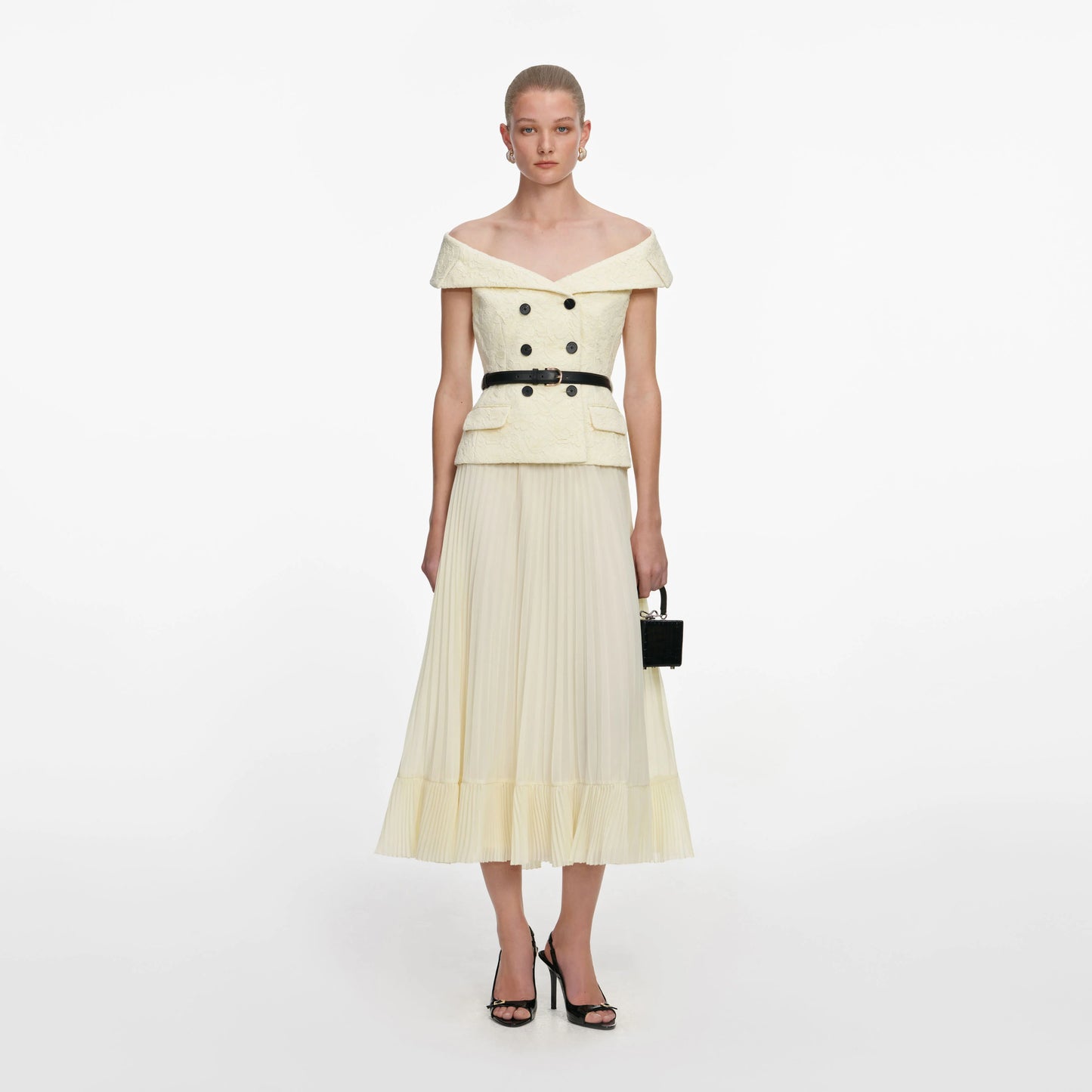 Yellow Lace Chiffon Midi Dress